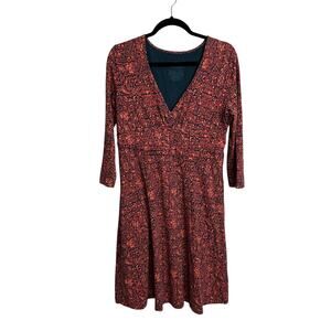 Patagonia Dress Womens Large Red Navy Floral Margot V-Neck Empire Waist Cotton